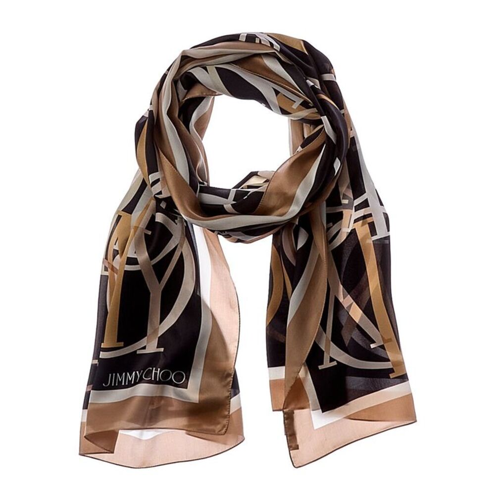 Jimmy Choo Logo Silk Scarf, Black